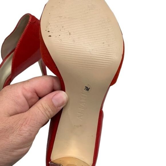 Alfani Red Heels, textured patent leather & suede, gold details. Size 7 Holiday - Picture 3 of 6